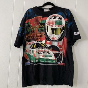 Vtg Logo Athletics Adult Large John Force Winston Racing Black Single Stitch